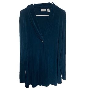 Chico's Travelers Cardigan XL Blue Lagoon Shawl Collar Tunic Length Button